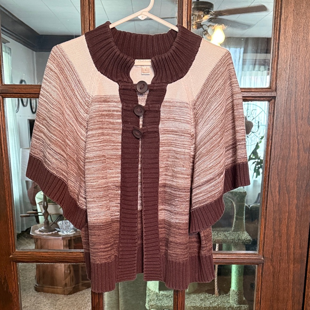 Christopher & Banks Brown Ombre Knit Cardigan‎ Poncho Mock Neck Button XL